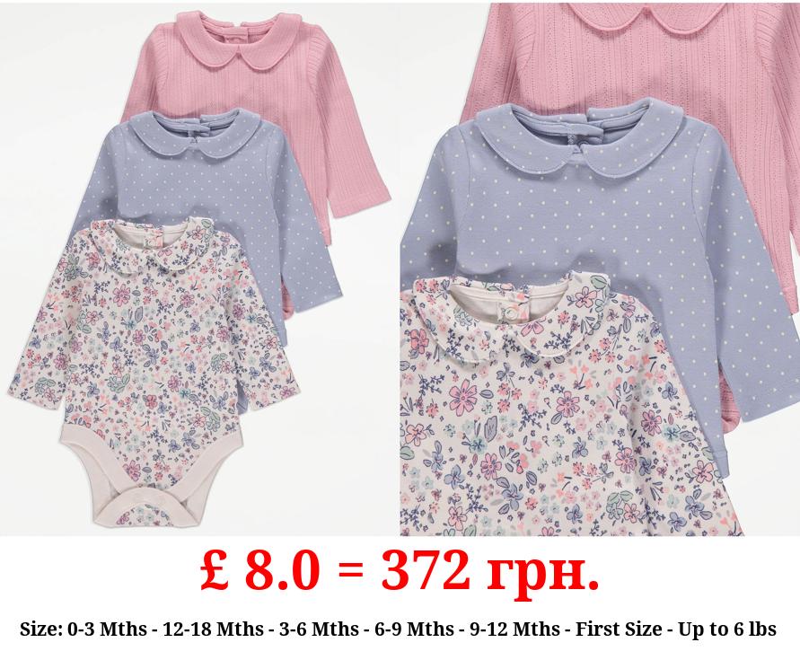 Collared Long Sleeve Bodysuits 3 Pack