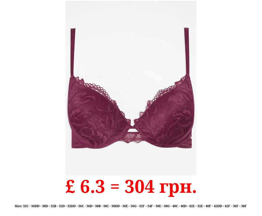 Entice Berry Satin Floral Lace T-Shirt Bra
