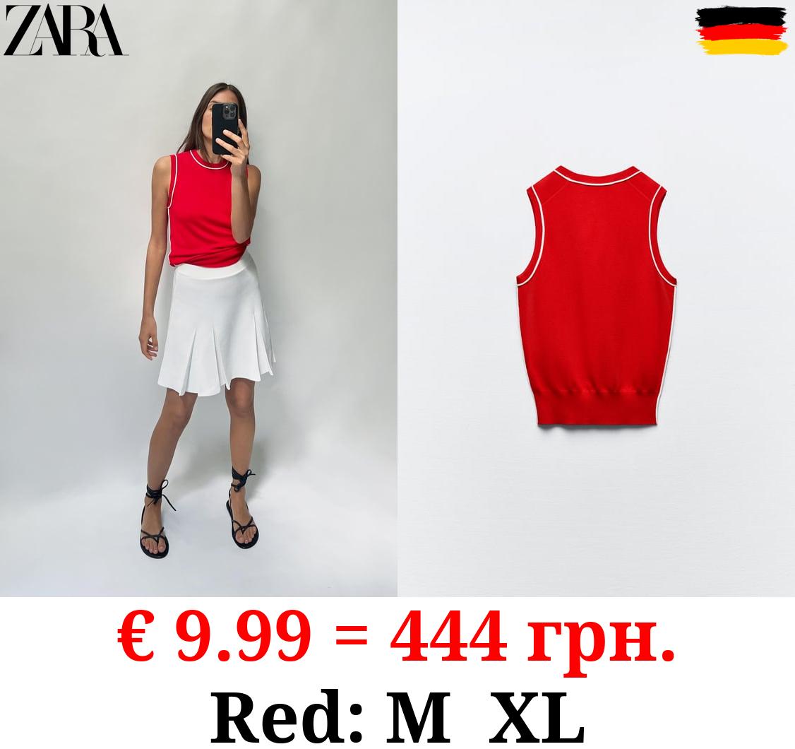 PLAIN KNIT TOP WITH CONTRAST TRIMS