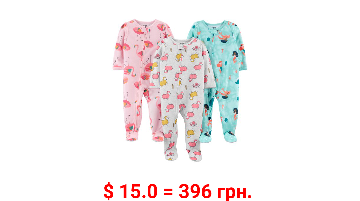 Child of Mine By Carter's Baby Girls & Toddler Girls 1-Piece Loose Fit Footed Pajamas, 3-Pack (12M-4T)