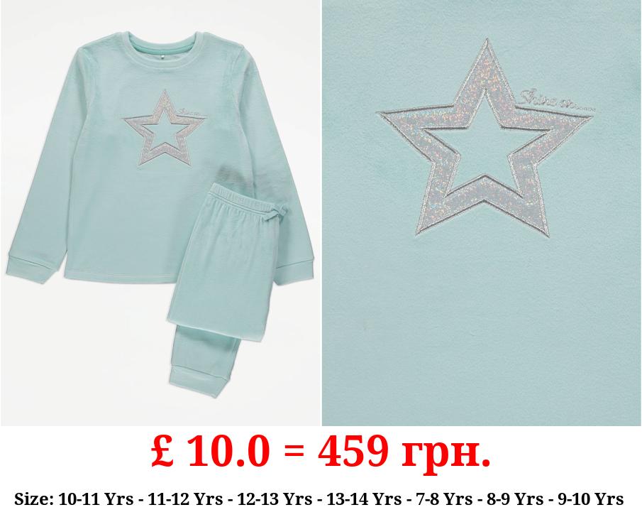 Mint Holographic Star Fleece Pyjamas