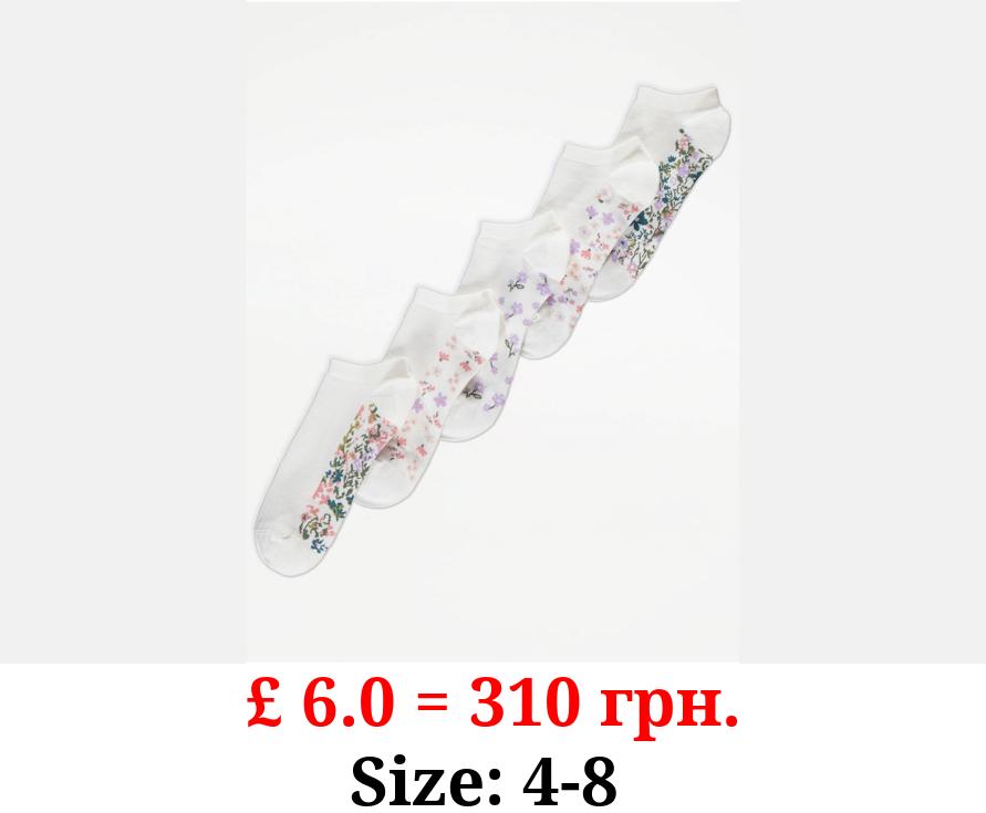 White Floral Trainer Liner Socks 5 Pack