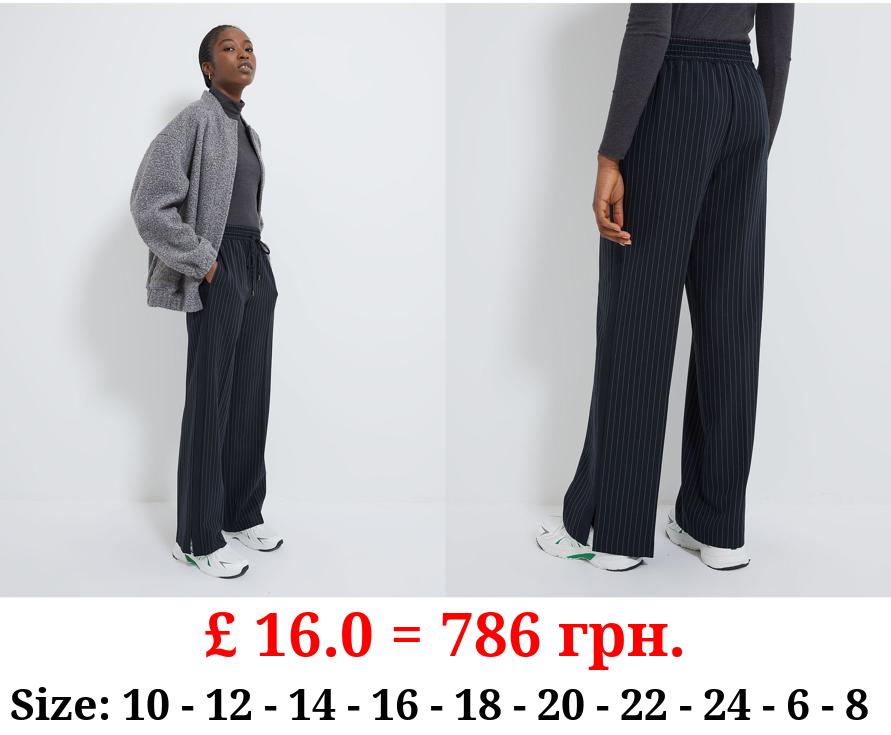 Navy Pinstripe Wide Leg Joggers