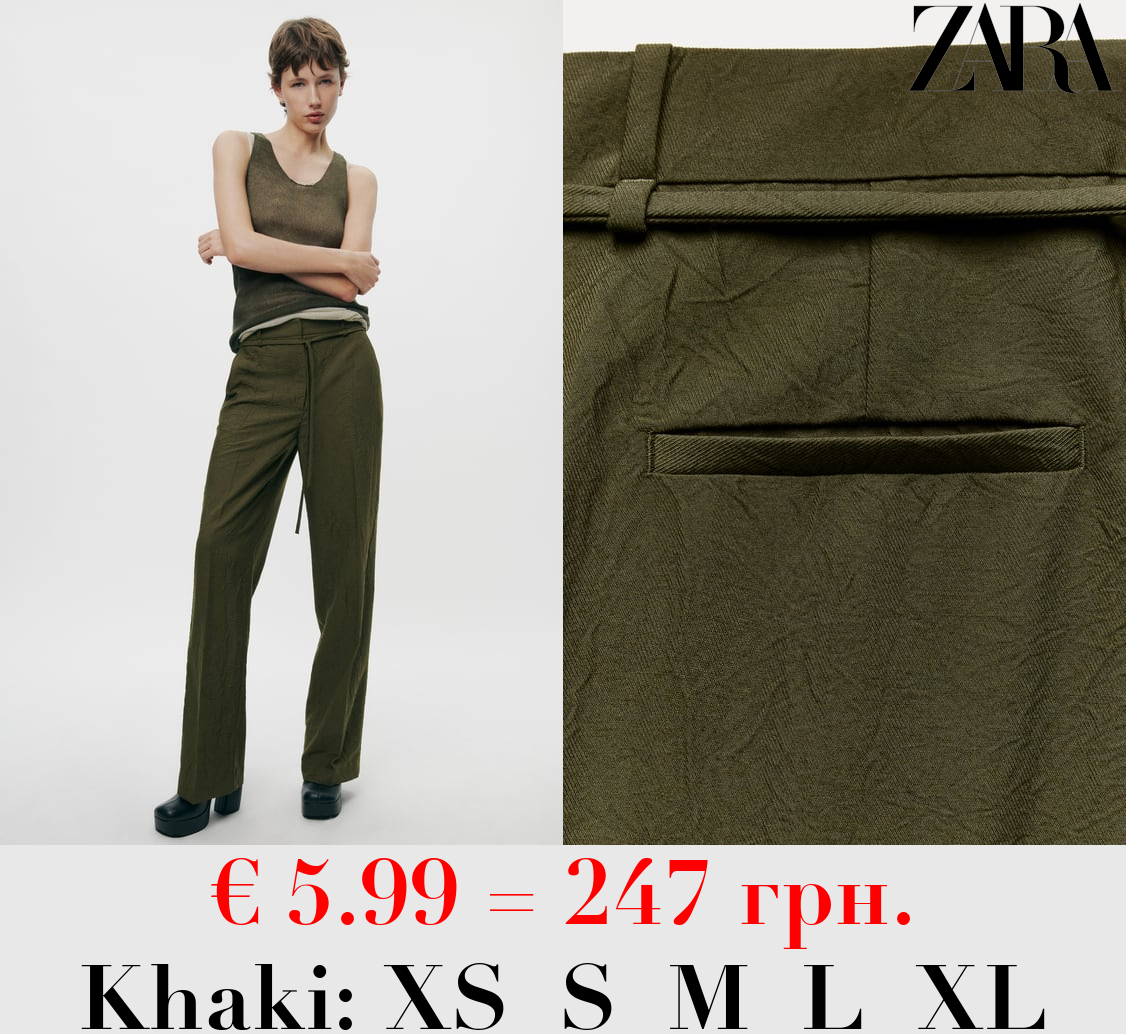 ZW COLLECTION BELTED CREASED TROUSERS