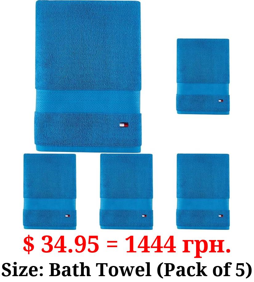 Tommy Hilfiger Modern American Solid Bath Towel, 30 X 54 Inches, 100% Cotton 574 GSM (Swedish Blue) (Pack of 5)