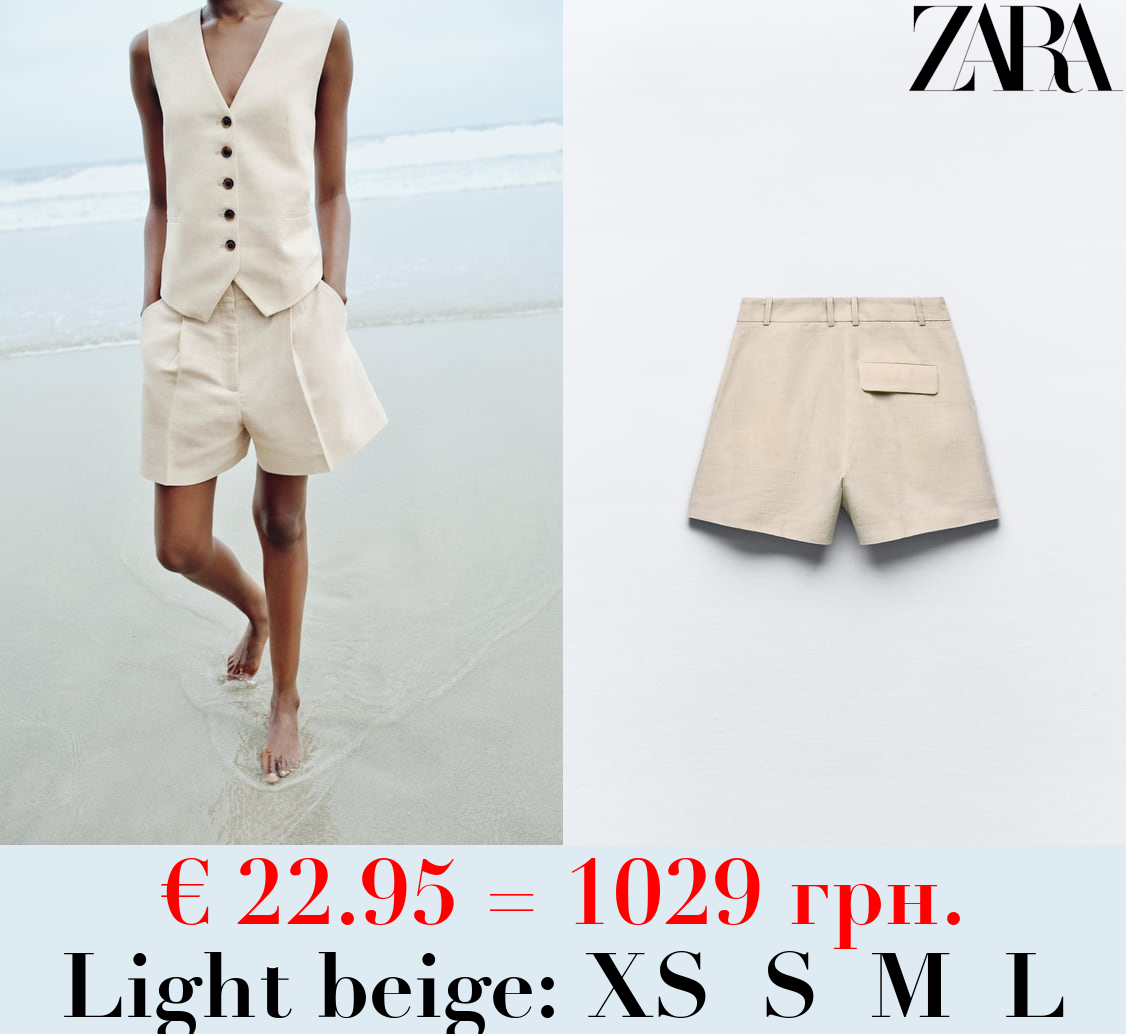 DARTED LINEN-BLEND BERMUDA SHORTS