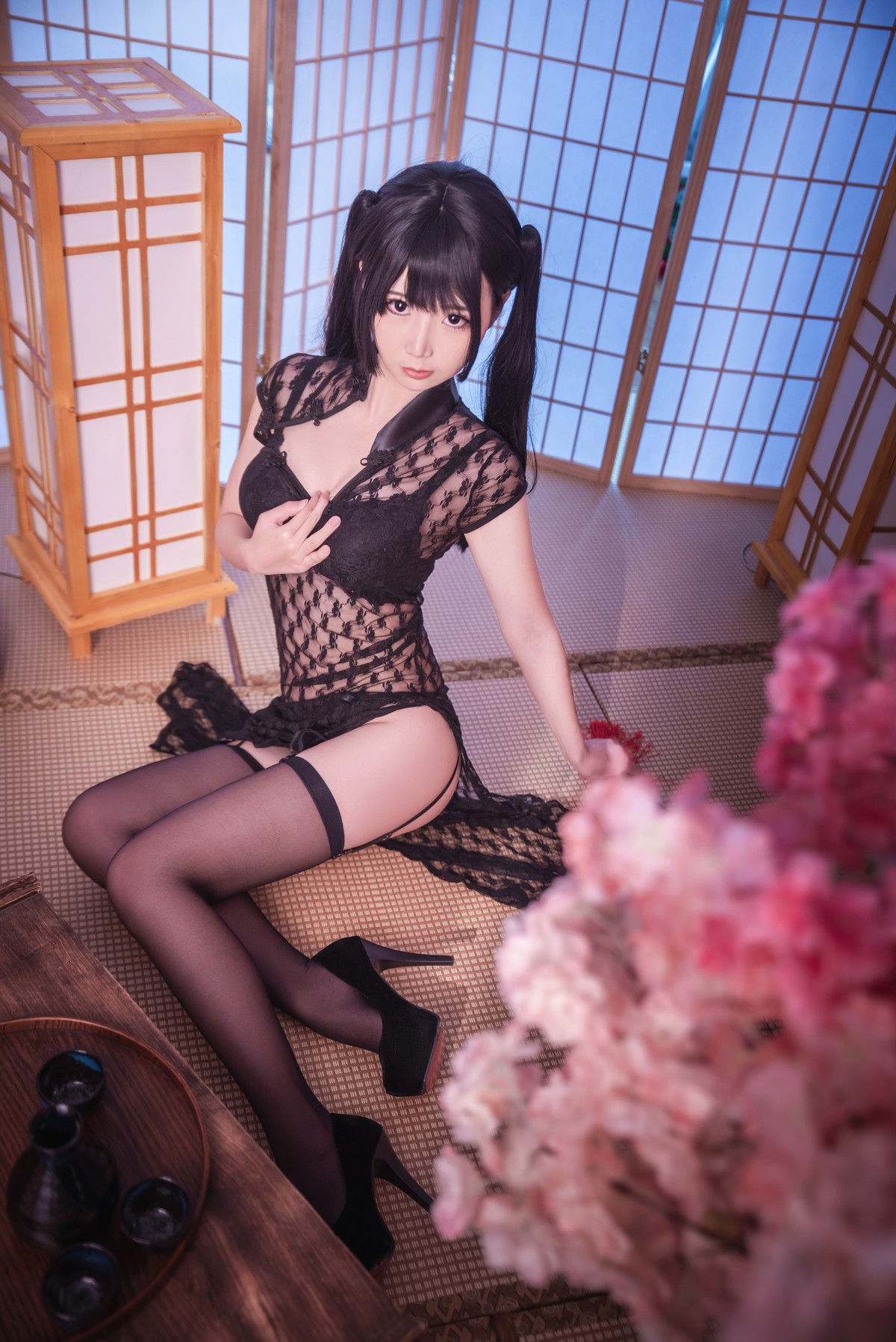 Cosplay 面饼仙儿 黑丝情趣旗袍 17