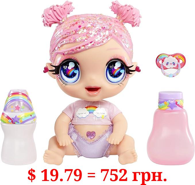 MGA Entertainment Glitter Babyz Dreamia Stardust Baby Doll with 3 Magical Color Changes, Glitter Pink Hair Rainbow Outfit, Diaper, Bottle, Pacifier Gift for Kids, Toy for Girls Boys Ages 3 4 5+