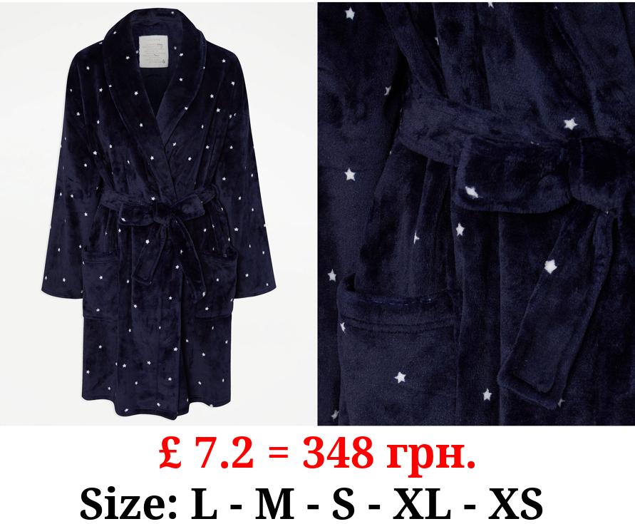 Navy Star Fleece Dressing Gown