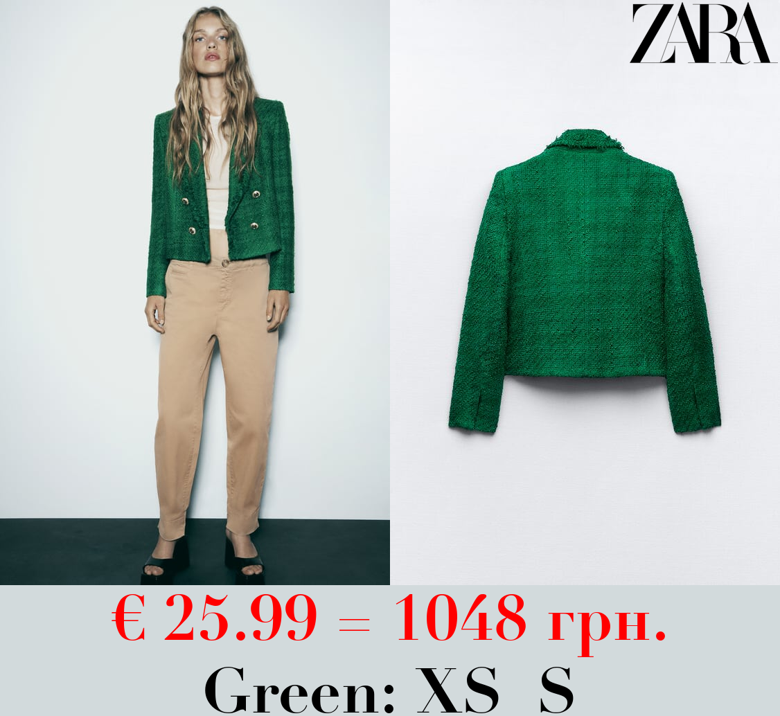 CROPPED FRAYED DOUBLE-BREASTED BLAZER