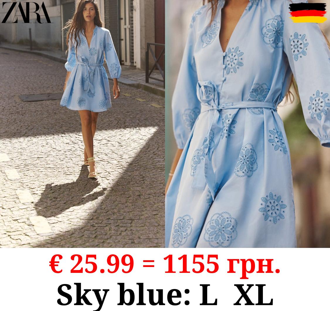 POPLIN DRESS WITH RUBBERISED EMBROIDERY