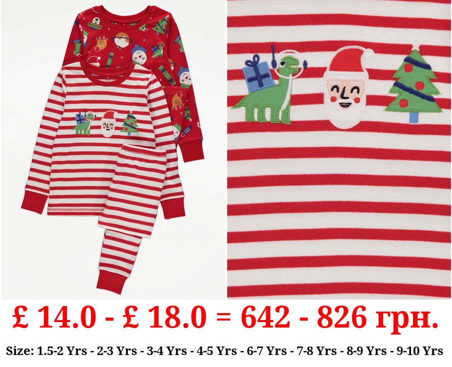 Red Stripe Christmas Pyjamas 2 Pack