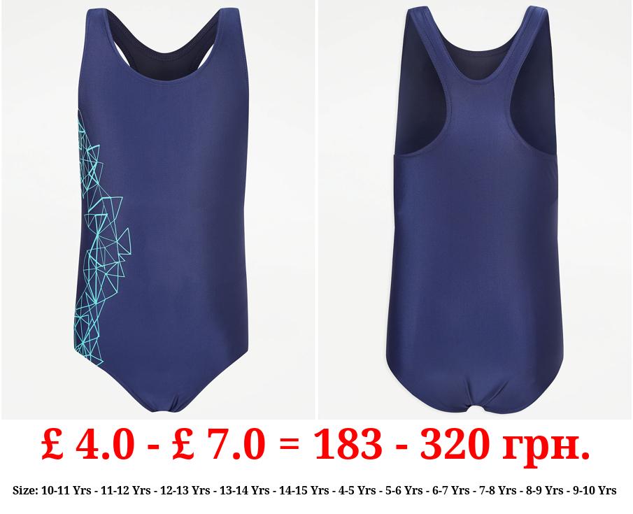 Girls Navy Printed School Swimsuit