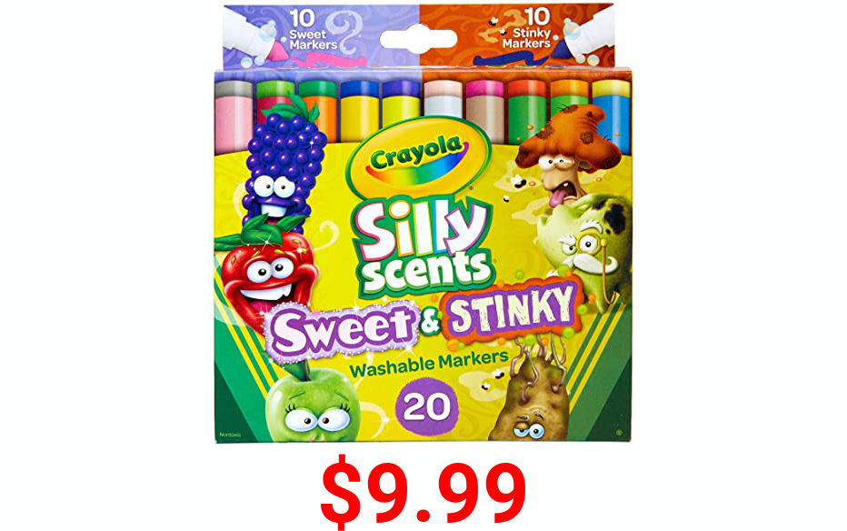 Crayola Silly Scents Sweet & Stinky Scented Markers, 20Count, Washable Markers, Gift for Kids, Age 3, 4, 5, 6