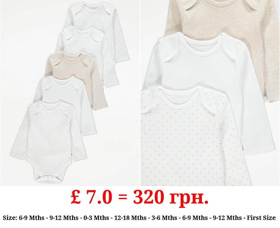 White Mini Triangle Long Sleeve Bodysuits 5 Pack