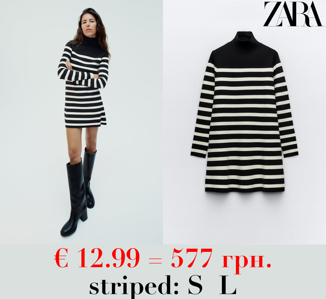 STRIPED KNIT MOCK TURTLENECK DRESS