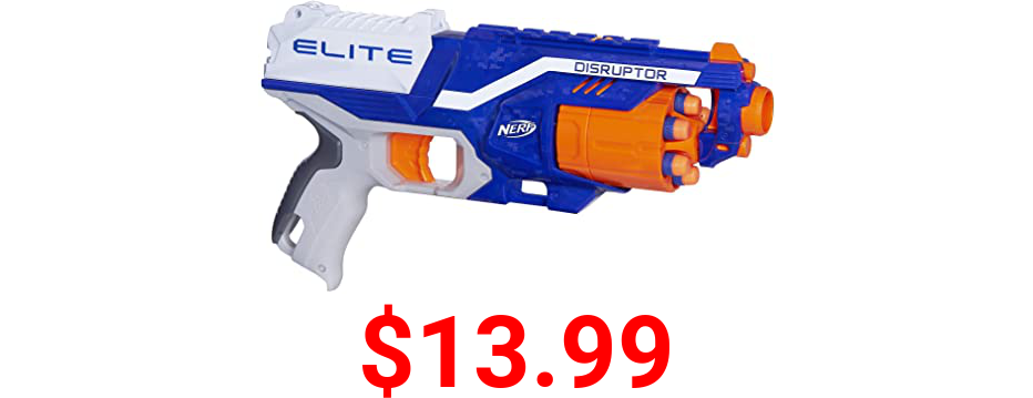 NERF Disruptor Elite Blaster -- 6-Dart Rotating Drum, Slam Fire, Includes 6 Official Elite Darts -- for Kids, Teens, Adults (Amazon Exclusive)