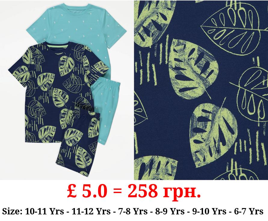 Blue Palm Short Pyjamas 2 Pack