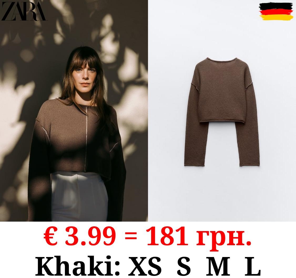 CROPPED KNIT SWEATER WITH CONTRAST TRIMS