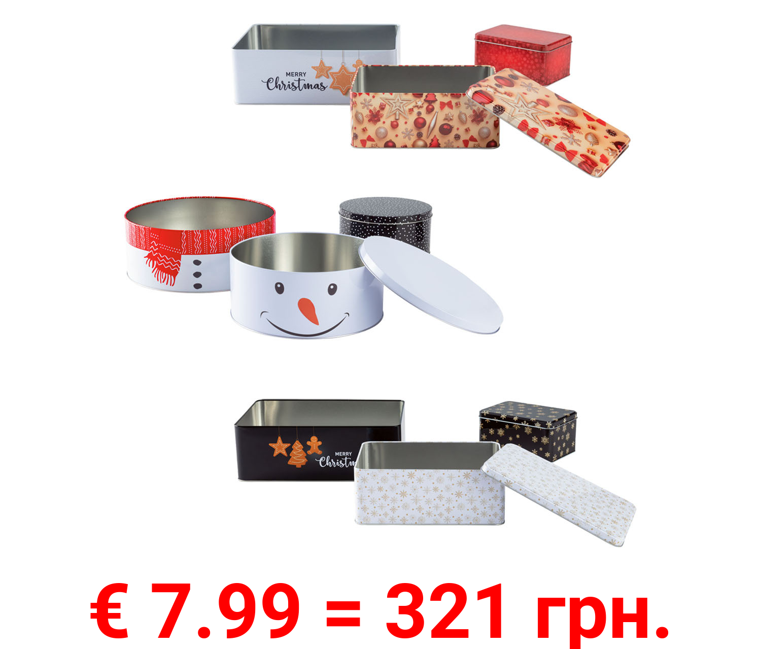 ERNESTO® Weißblech-Weihnachtsdosen-Sets, 3-teilig