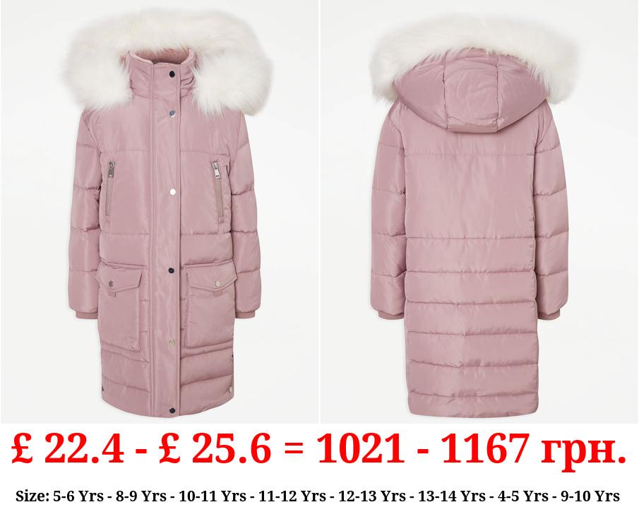 Mauve Padded Longline Parka Coat