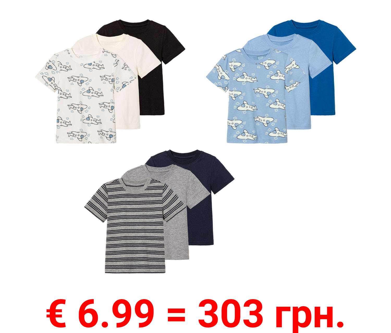 lupilu® Kleinkinder T-Shirt's, 3 Stück, mit Baumwolle