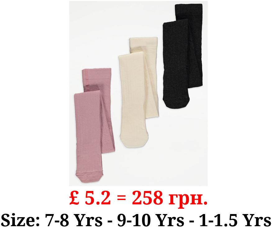 Plain Ribbed Tights 3 Pack
