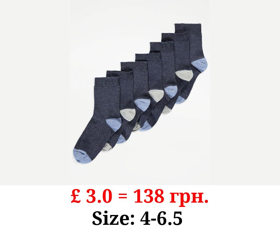 Blue Cotton Blend Ankle Socks 7 Pack