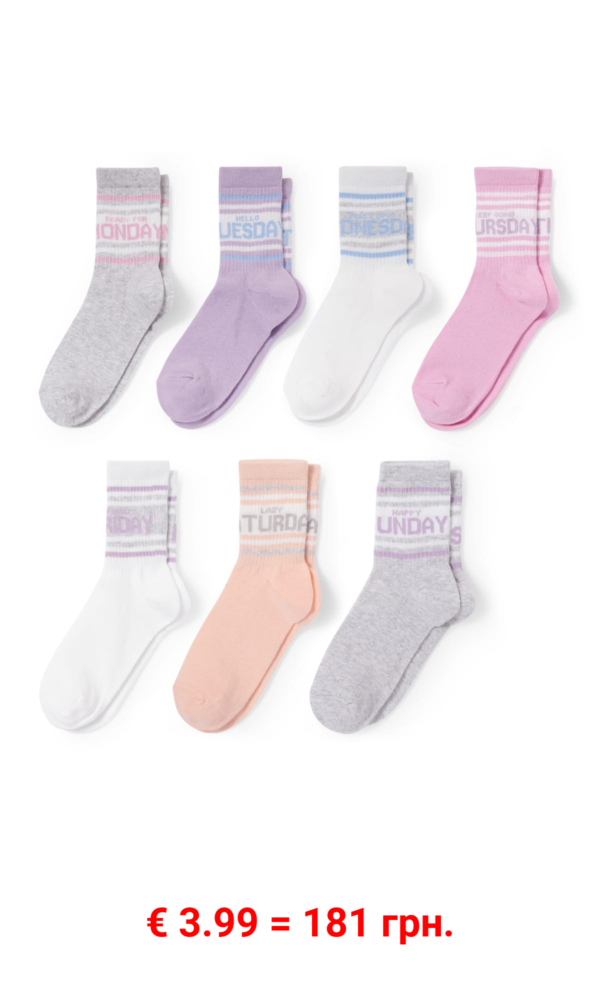Multipack 7er - Wochentage - Socken mit Motiv
