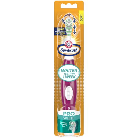 ARM & HAMMER Spinbrush PRO White Battery-Operated Toothbrush – Spinbrush Battery Powered Toothbrush Whitens Teeth in 1 Week- Soft Bristles- Batteries Included