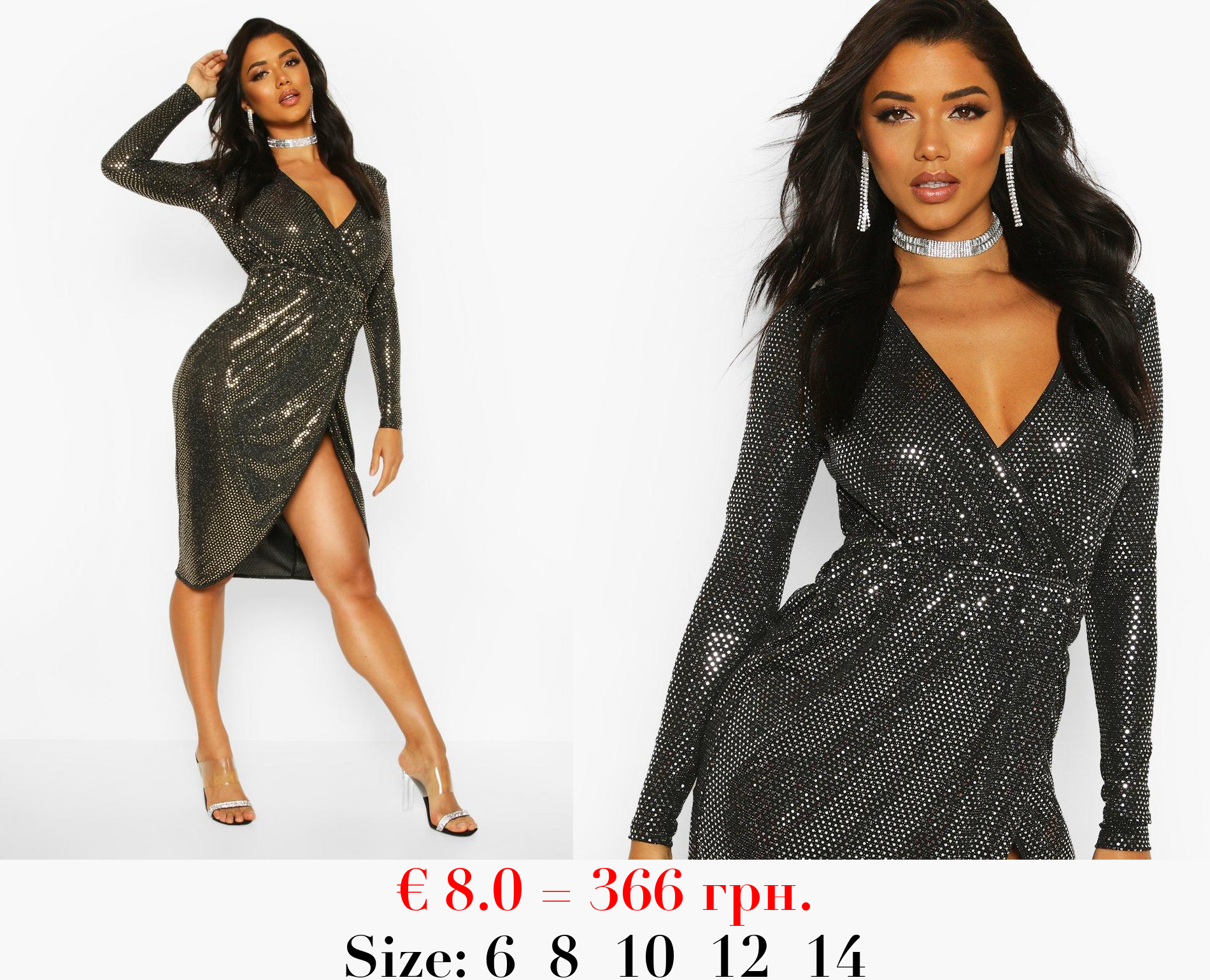 Sequin Wrap Plunge Midi Party Dress