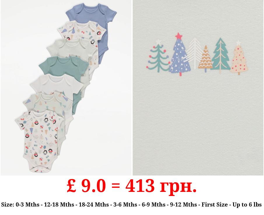 Christmas Penguin Short Sleeve Bodysuits 7 Pack