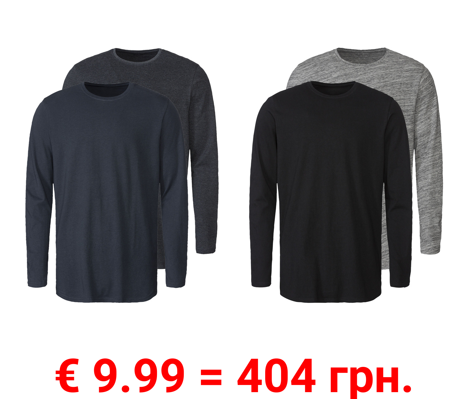 LIVERGY® Herren Langarmshirts, 2 Stück, mit Rundhalsausschnitt