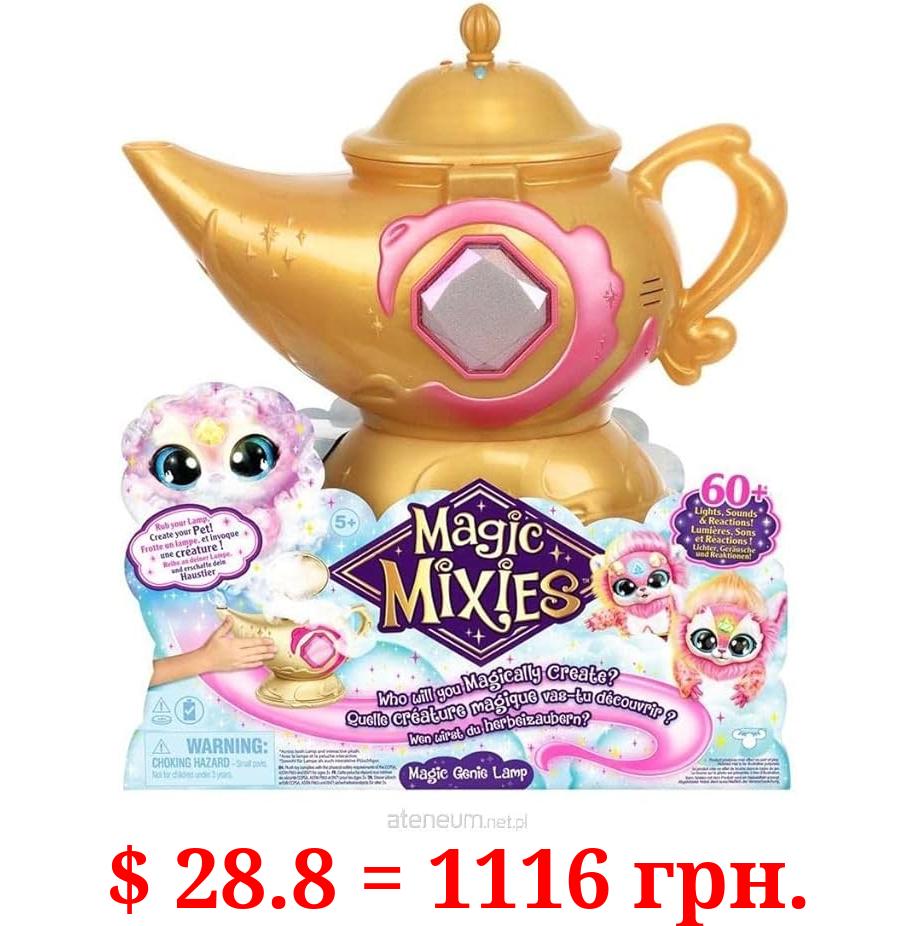 Magic Mixies Magic Genie Lamp with Interactive 8" Pink Plush Toy and 60+ Sounds & Reactions. Unlock a Magic Ring and Reveal a Pink Genie from The Real Misting Lamp. Gifts for Kids, Ages 5+, Medium