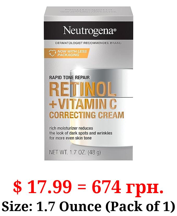 Neutrogena Rapid Tone Repair Retinol + Vitamin C Correcting Cream, Tone Evening Face & Neck Cream with Retinol & Hyaluronic Acid for Dark Spots, Fine Lines & Wrinkles, 1.7 oz