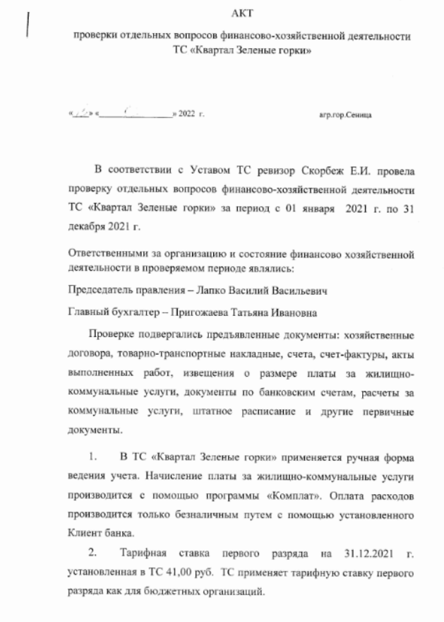 Акт проверки финансово-хозяйственной деятельности ТС 2021 – Telegraph