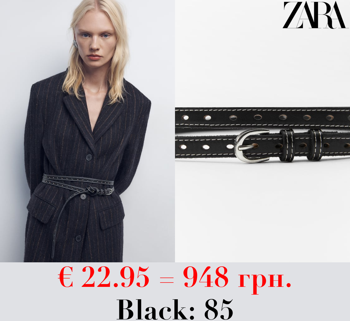 LEATHER DOUBLE BELT WITH TOPSTITCHING