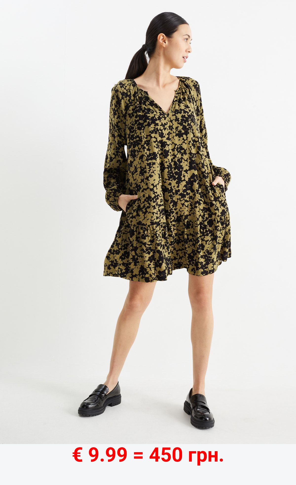 A-Linien Viskose-Kleid - geblümt