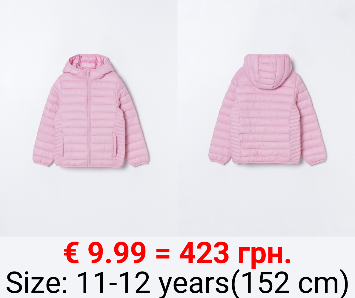 Lightweight hooded puffer jacket