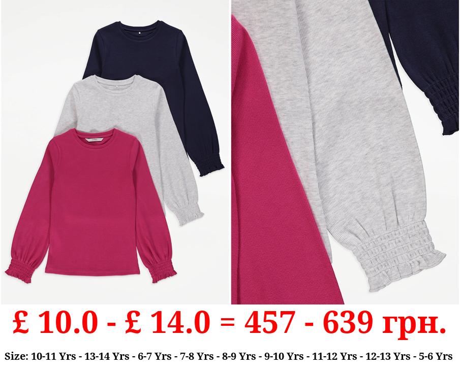 Ribbed Long Sleeve Tops 3 Pack