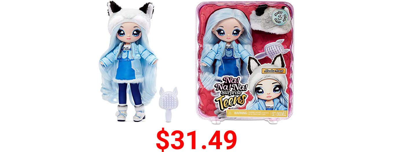 Na Na Na Surprise Teens 11" Fashion Doll Alaska Frost, Soft, Poseable, Blue Hair, Adorable Animal-Inspired Wolf Hat Outfit & Accessories, Gift for Kids, Toy for Girls & Boys Ages 5 6 7 8+ Years
