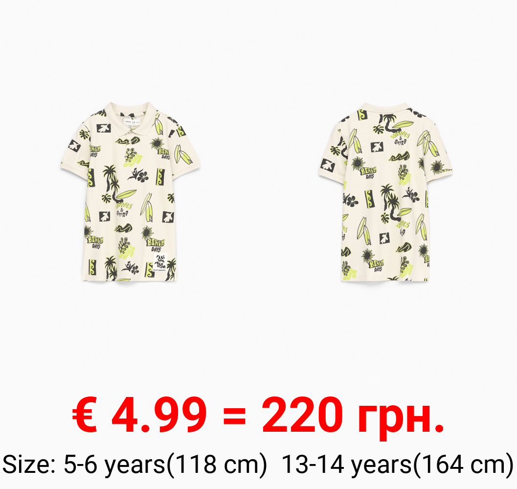 Tropical print polo shirt