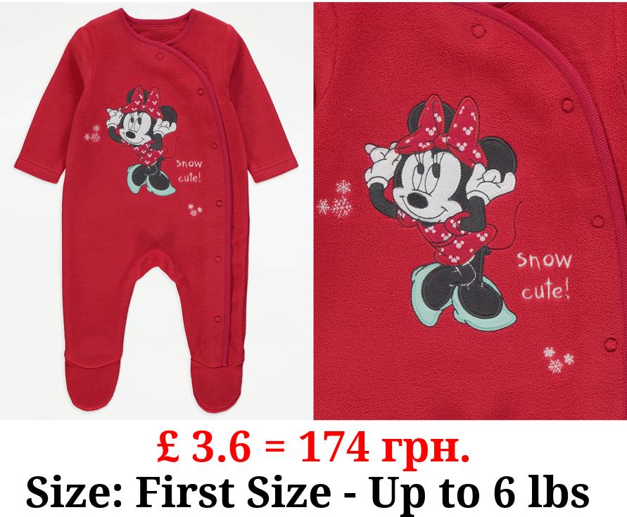Disney Minnie Mouse Red Snow Cute Fleece Sleepsuit