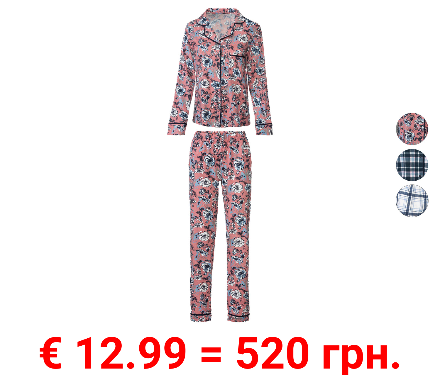 esmara® Damen Flanell-Pyjama mit Reverskragen