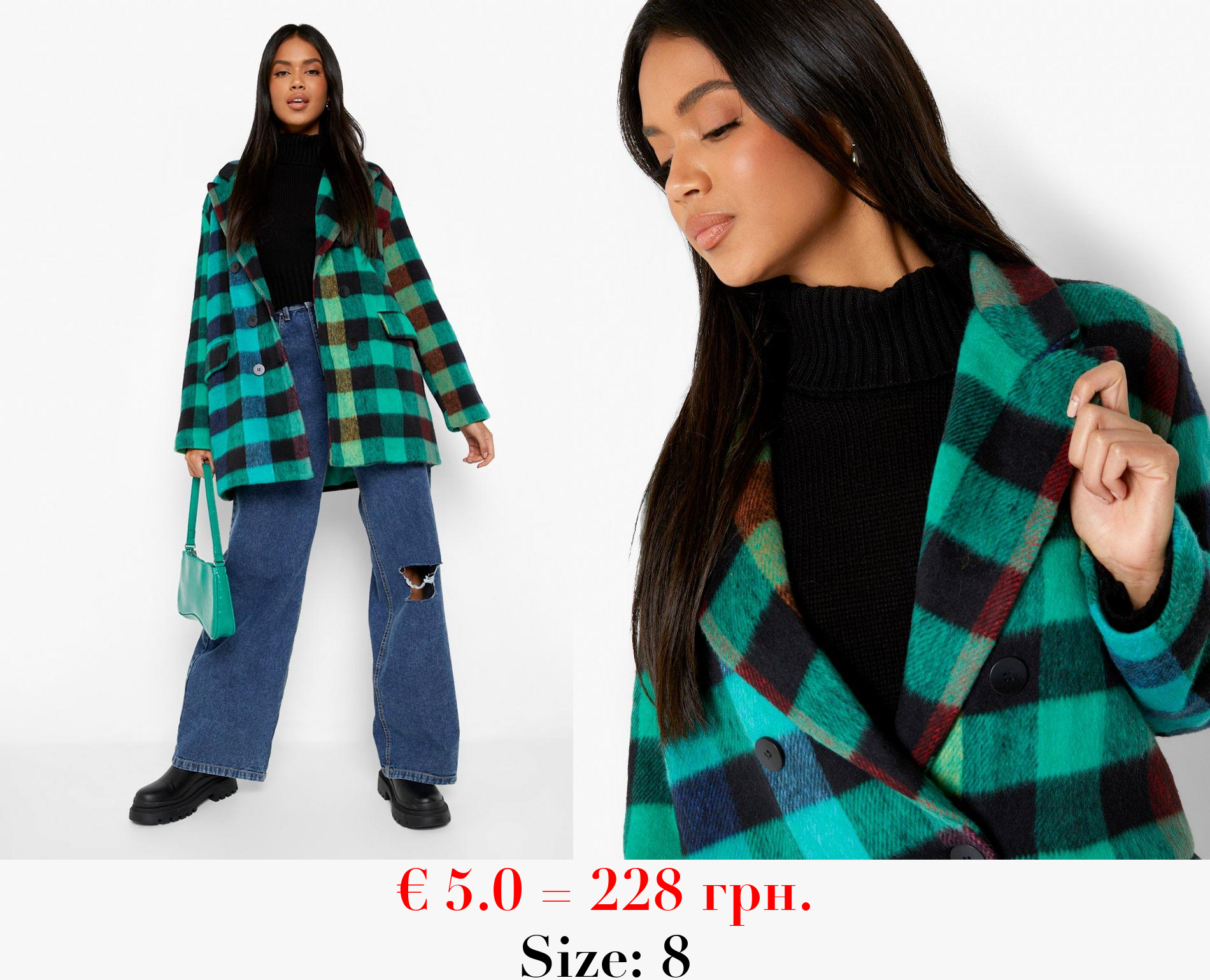 Multi Check Wool Look Coat