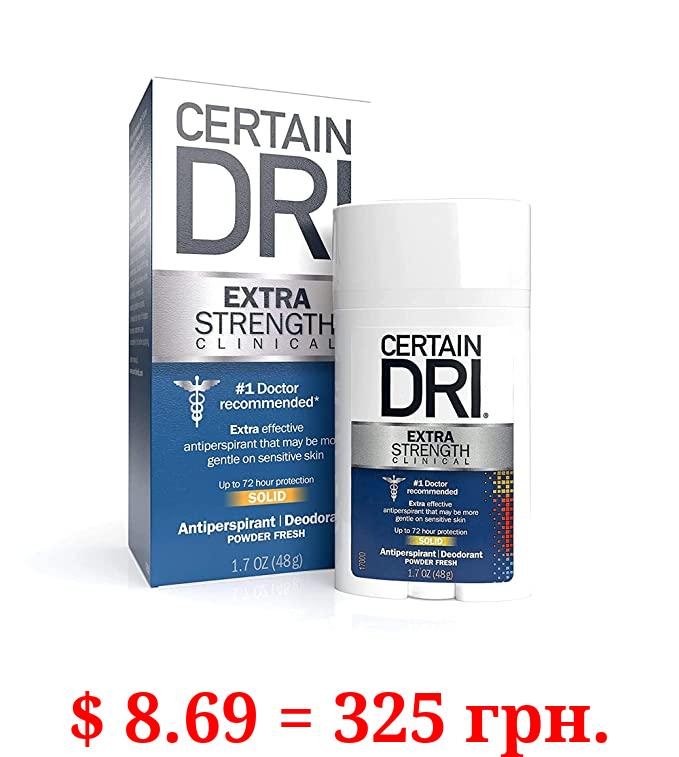 Certain Dri Extra Strength Clinical Antiperspirant Solid Deodorant, Hyperhidrosis Treatment for Men & Women, Powder Fresh, 1.7oz, 1 Pack
