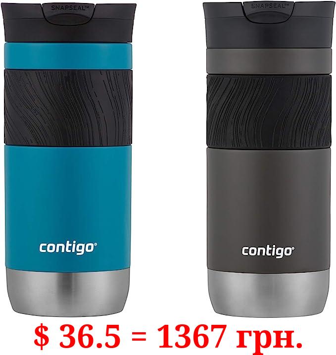 Contigo Byron Vacuum-Insulated Stainless Steel Travel Mug with Leak-Proof Lid, Reusable Coffee Cup or Water Bottle, BPA-Free, Keeps Drinks Hot or Cold for Hours, 16oz 2-Pack, Sake & Juniper