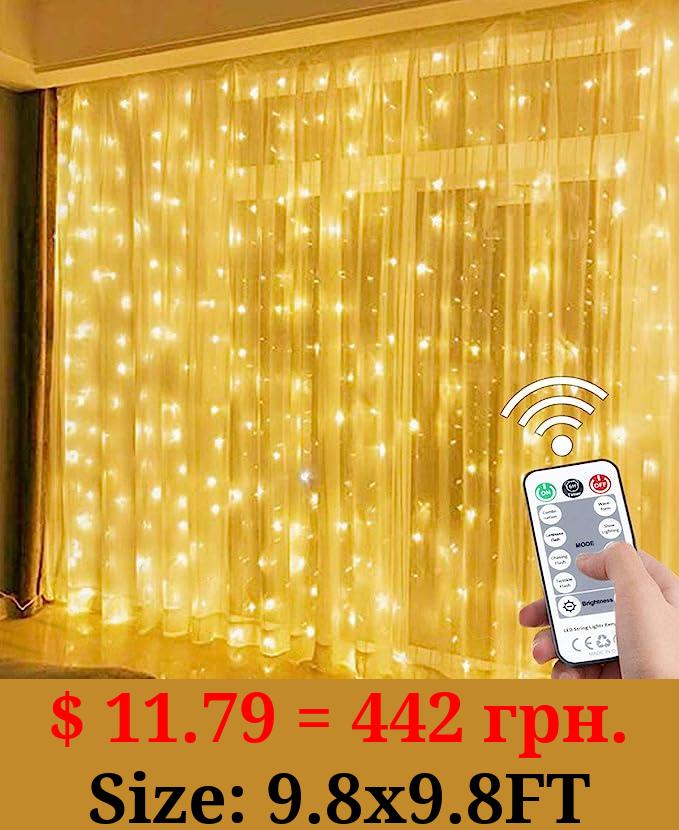 SUWITU Fairy Curtain Lights for Bedroom 300 LED, Christmas String Lights USB Plug in 8 Modes Wall Hanging Twinkle with Remote Control for in/Outdoor Wedding Party Backdrop Decor(9.8x9.8FT)