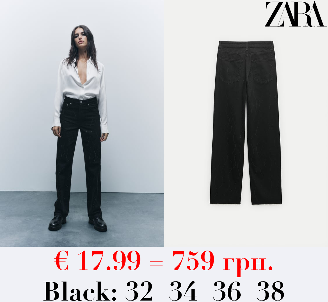ZW COLLECTION STRAIGHT-LEG MID-RISE RHINESTONE JEANS