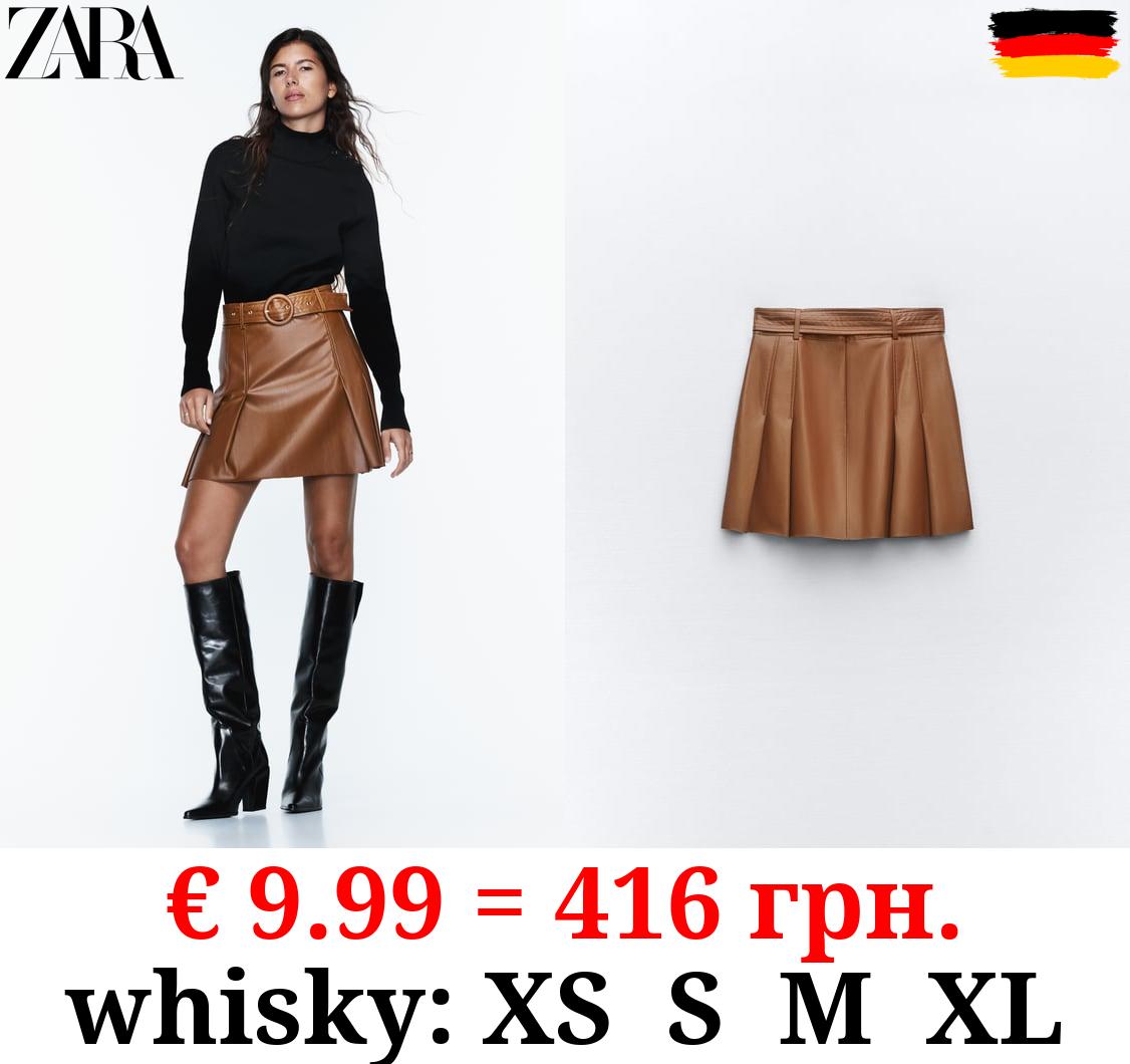 LEATHER EFFECT BOX PLEAT MINI SKIRT